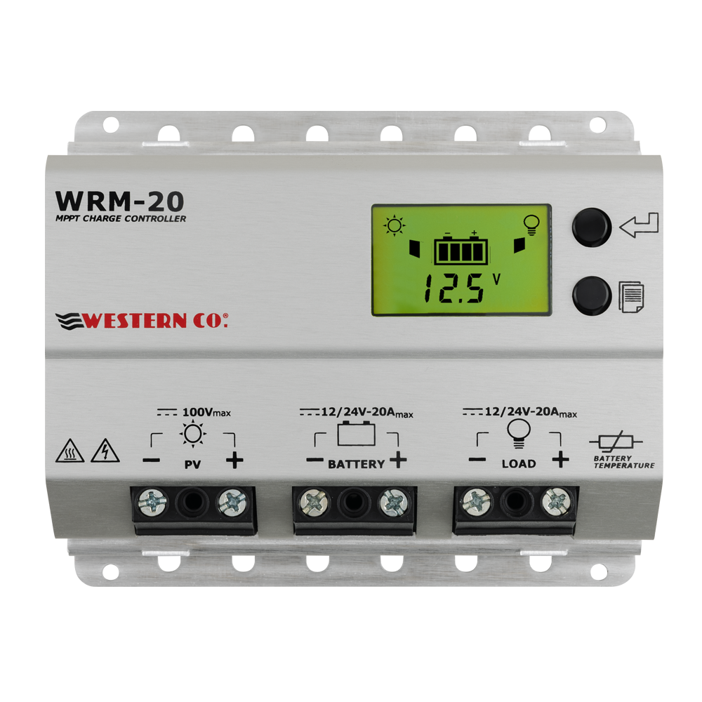 Western MPPT WRM 20 Display-Solarladeregler (Maximum-Power-Point-Tracking),  Solarcontroller auch für Lithium Ion, Leistungssteigerung bis 30%, bis 100  Volt Solarladeregler, auch Ladeprogramm für Lithium Batterien